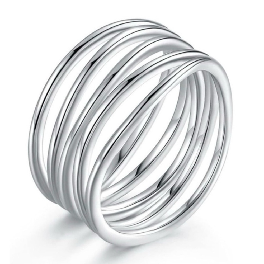 💞 New Size 7 White Gold Plated Silver Statement Ring